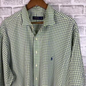Polo Ralph Lauren Light Green & Navy Plaid LS Button Down Shirt Mens 3XLT TALL